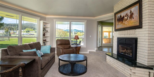 345 Ash Dr, Butte, MT 59701 - carpeted living area with ornamental molding and baseboards