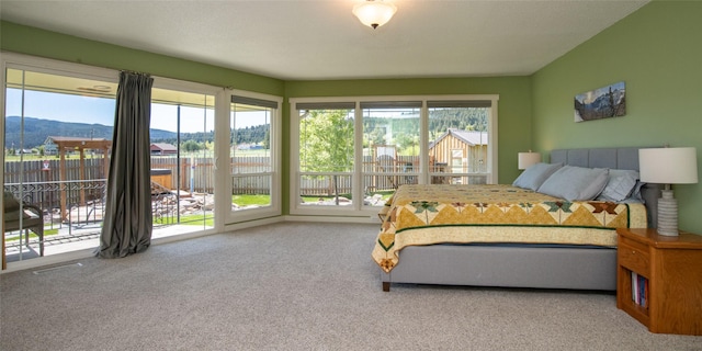 345 Ash Dr, Butte, MT 59701 - bedroom featuring access to outside, carpet flooring, and a mountain view