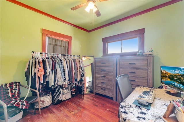 1712 1st Ave N, Great Falls, MT 59401 - office featuring ceiling fan, hardwood / wood-style flooring, and crown molding