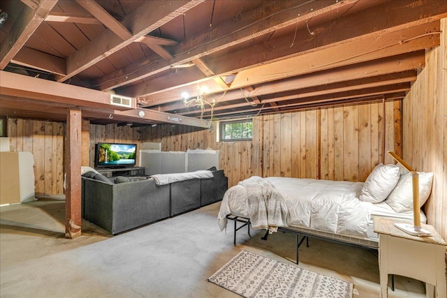 1712 1st Ave N, Great Falls, MT 59401 - bedroom featuring wood walls and concrete floors