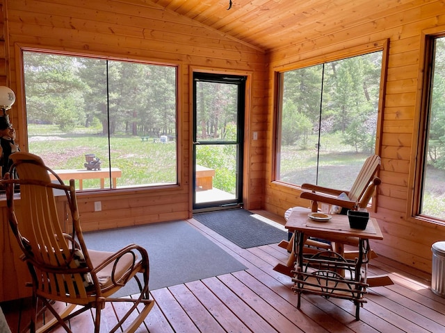 30 Williams Gulch Loop, Philipsburg, MT 59858 - sunroom / solarium featuring lofted ceiling, wooden walls, healthy amount of natural light, hardwood / wood-style floors, and wood ceiling