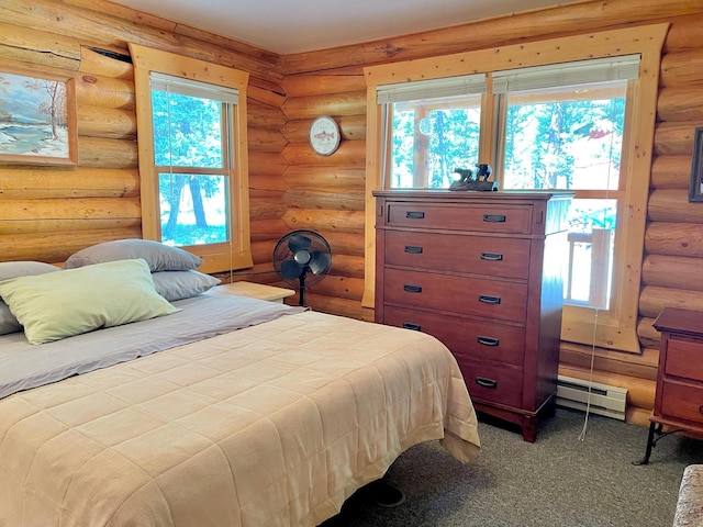 30 Williams Gulch Loop, Philipsburg, MT 59858 - bedroom with baseboard heating, rustic walls, and carpet floors
