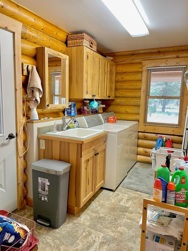 30 Williams Gulch Loop, Philipsburg, MT 59858 - laundry area with washer and dryer, cabinet space, and rustic walls