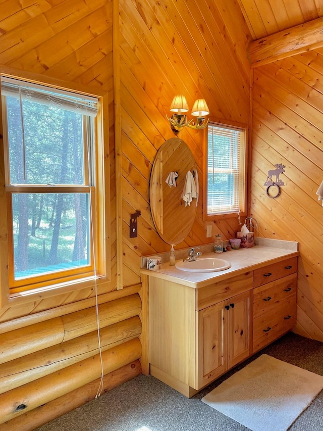 30 Williams Gulch Loop, Philipsburg, MT 59858 - bathroom featuring vanity, rustic walls, and wood walls
