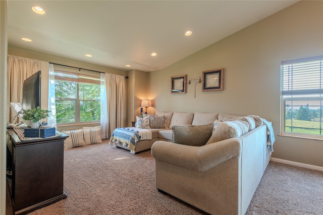 5946 Johnson Rd, East Helena, MT 59635 - living room featuring carpet floors, recessed lighting, baseboards, and vaulted ceiling