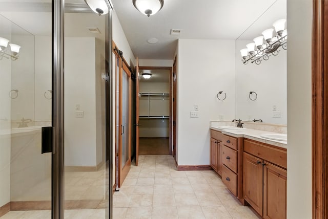 1112 Anglers Bend Way, Missoula, MT 59802 - full bath featuring double vanity, a stall shower, baseboards, and tile patterned floors
