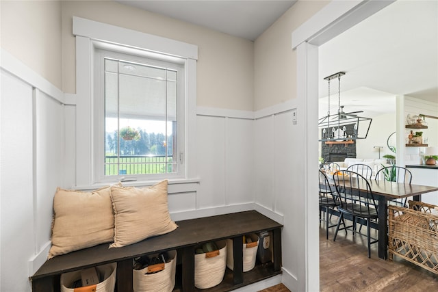1683 Foxtail Dr, Kalispell, MT 59901 - mudroom with wood finished floors, a wainscoted wall, and a decorative wall