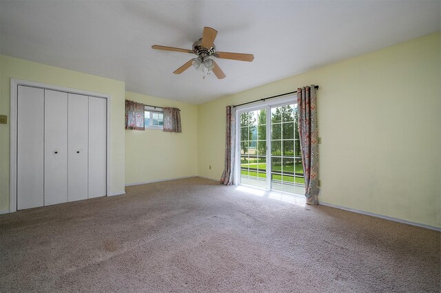 33958 Connolly Way, Polson, MT 59860 - unfurnished bedroom with multiple windows, carpet, a ceiling fan, and a closet