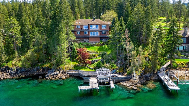 29137 Rocky Point Rd, Polson, MT 59860 - dock featuring a water view and a forest view