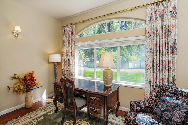 29137 Rocky Point Rd, Polson, MT 59860 - home office with plenty of natural light, baseboards, and wood finished floors