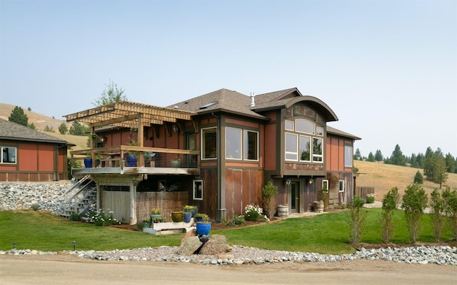 162 Jackson Creek Rd, Montana City, MT 59634 - view of front of house featuring a front yard, stairs, and a pergola