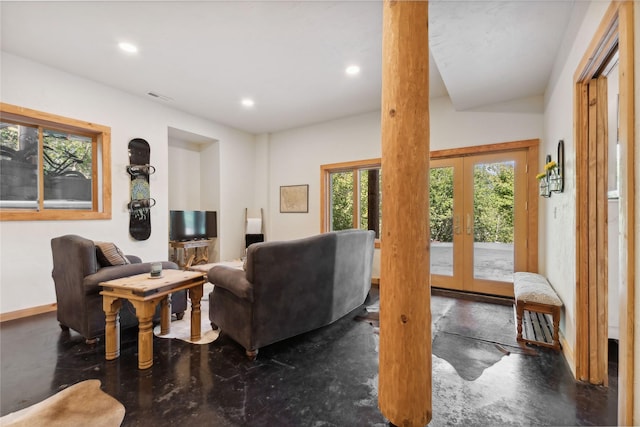 970 Colorado Ave, Whitefish, MT 59937 - living area with french doors, concrete flooring, recessed lighting, and baseboards