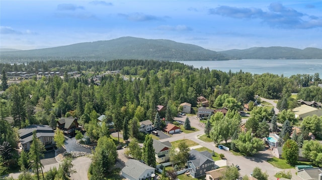 970 Colorado Ave, Whitefish, MT 59937 - aerial view of property's location with a water and mountain view, a heavily wooded area, and nearby suburban area