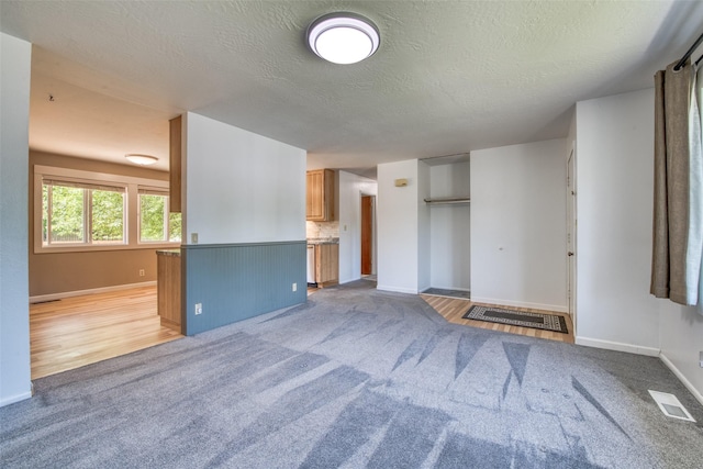 229 Glacier Dr, Lolo, MT 59847 - unfurnished living room with light colored carpet, a textured ceiling, and baseboards
