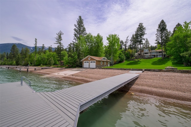 33702 N Finley Point Rd, Polson, MT 59860 - dock featuring a water and mountain view and a lawn