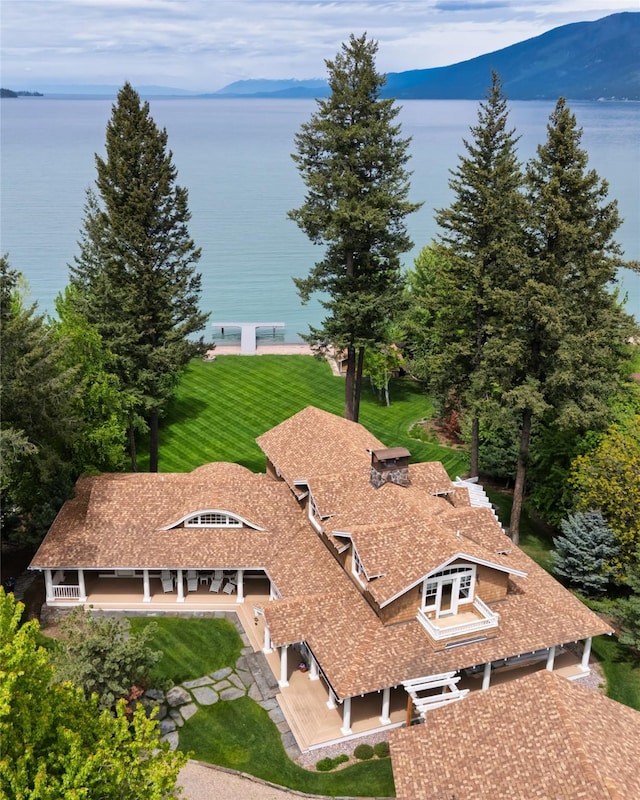 33702 N Finley Point Rd, Polson, MT 59860 - aerial view of property and surrounding area featuring a water and mountain view