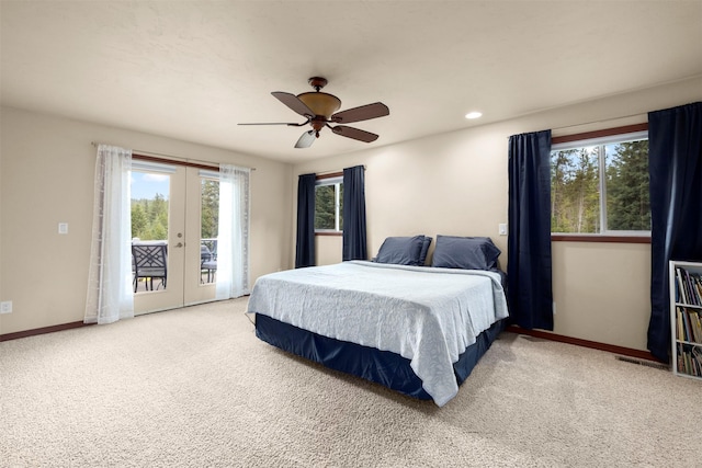 115 Wagon Wheel Rd, Whitefish, MT 59937 - bedroom featuring access to outside, french doors, light carpet, multiple windows, and recessed lighting