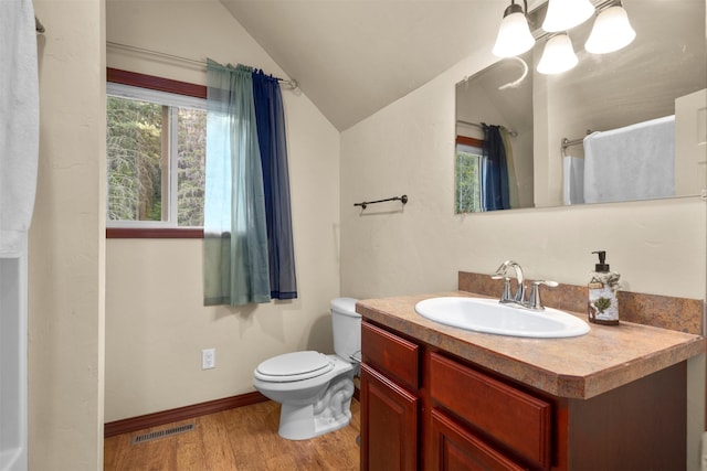 115 Wagon Wheel Rd, Whitefish, MT 59937 - full bathroom featuring lofted ceiling, vanity, wood finished floors, and a chandelier