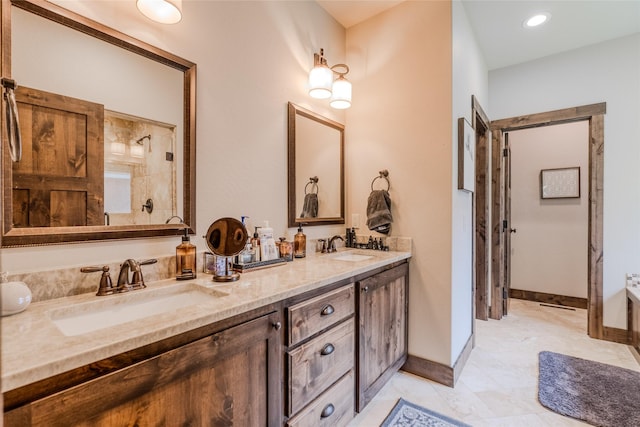 224 Forest Edge Trl, Kalispell, MT 59901 - full bath with double vanity, a tile shower, and tile patterned flooring