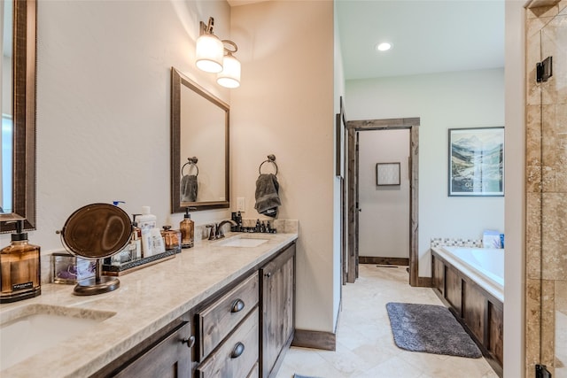 224 Forest Edge Trl, Kalispell, MT 59901 - full bathroom with a garden tub, double vanity, and a shower with door