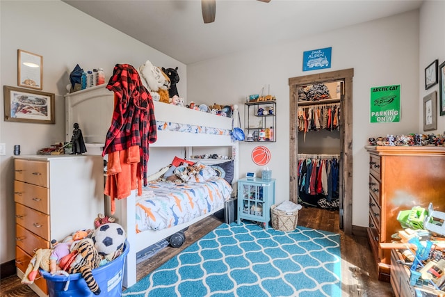 224 Forest Edge Trl, Kalispell, MT 59901 - bedroom featuring a closet, wood finished floors, a walk in closet, and a ceiling fan