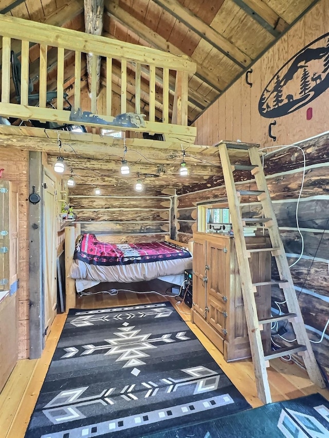 3408 Whiskey Jack Ln, Hamilton, MT 59840 - bedroom featuring high vaulted ceiling and a wooden ceiling with exposed beams