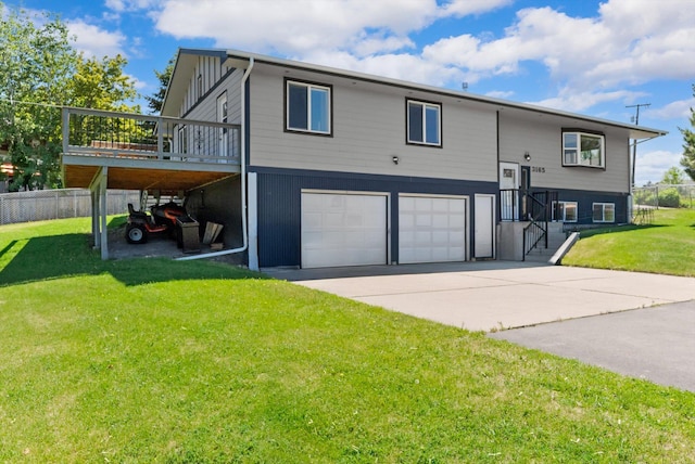 3165 Lamoreux Ln, Missoula, MT 59803 - back of property featuring an attached garage, driveway, a deck, and stairway
