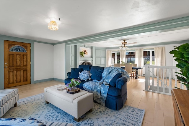 24194 Mt Highway 35, Bigfork, MT 59911 - living room featuring light wood-type flooring, ceiling fan, and baseboards