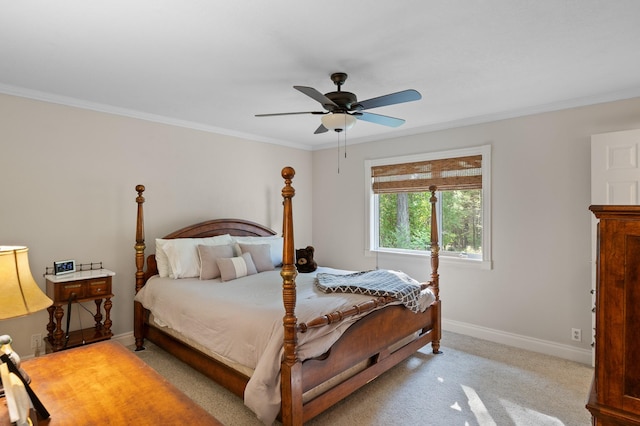 176 Blaine Ridge Rd, Kalispell, MT 59901 - bedroom featuring ornamental molding, light colored carpet, and a ceiling fan