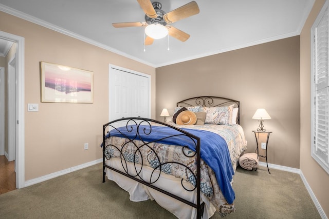 3 Bearberry Ln, Whitefish, MT 59937 - carpeted bedroom with ornamental molding, a closet, and a ceiling fan