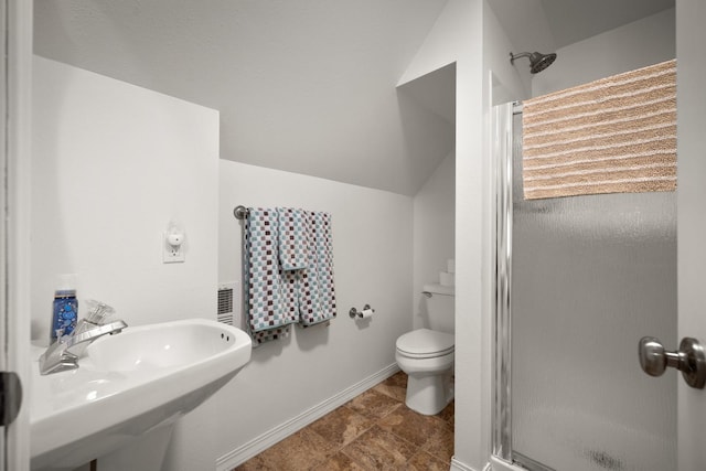 3 Bearberry Ln, Whitefish, MT 59937 - bathroom with a stall shower and vaulted ceiling
