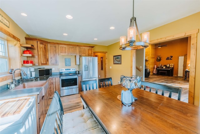7 Papson Ridge Ln, Hall, MT 59837 - dining space with light wood-style flooring, ceiling fan, and recessed lighting
