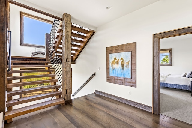 99 Little Belt Way, Belt, MT 59412 - staircase with wood finished floors, baseboards, and recessed lighting
