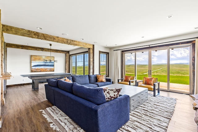 99 Little Belt Way, Belt, MT 59412 - living room featuring healthy amount of natural light, wood finished floors, baseboards, and recessed lighting