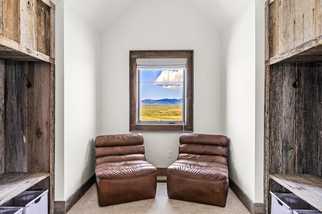 99 Little Belt Way, Belt, MT 59412 - sitting room with baseboards, vaulted ceiling, and carpet