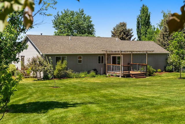 370 Prospector Trl, Bozeman, MT 59718 - back of property featuring a pergola, a wooden deck, a yard, and a shingled roof