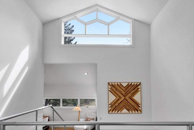 33535 Cherry Ln, Bigfork, MT 59911 - staircase featuring healthy amount of natural light and high vaulted ceiling
