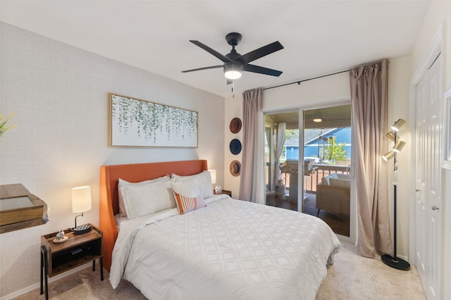3197 Rose St, Bozeman, MT 59718 - bedroom featuring access to outside, carpet floors, ceiling fan, and baseboards