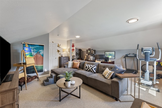 3197 Rose St, Bozeman, MT 59718 - carpeted living room with lofted ceiling and baseboards