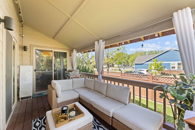 3197 Rose St, Bozeman, MT 59718 - wooden terrace with an outdoor living space and a grill