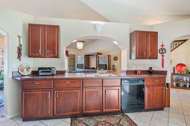 142 Thomas St, Hamilton, MT 59840 - kitchen with dishwasher, arched walkways, and light tile patterned floors