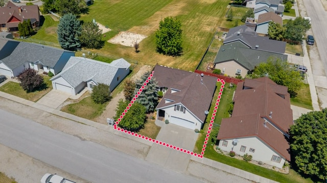 142 Thomas St, Hamilton, MT 59840 - aerial perspective of suburban area with property parcel outlined