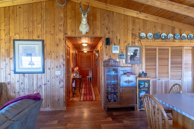 347 Upper Ross Gulch Rd, Townsend, MT 59644 - dining room with wood-type flooring, wood walls, and wood ceiling