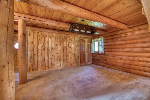 1795 E Fork Rd, Sula, MT 59871 - carpeted empty room with wood ceiling with exposed beams and log walls