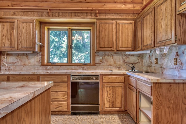 1795 E Fork Rd, Sula, MT 59871 - kitchen with dishwasher, a sink, light countertops, and tasteful backsplash