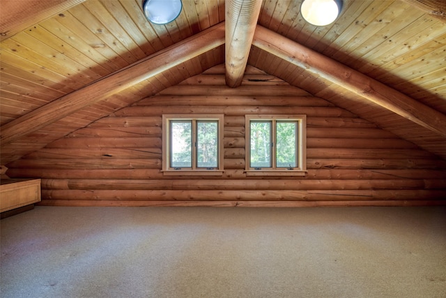 1795 E Fork Rd, Sula, MT 59871 - additional living space with carpet flooring, log walls, and wood ceiling