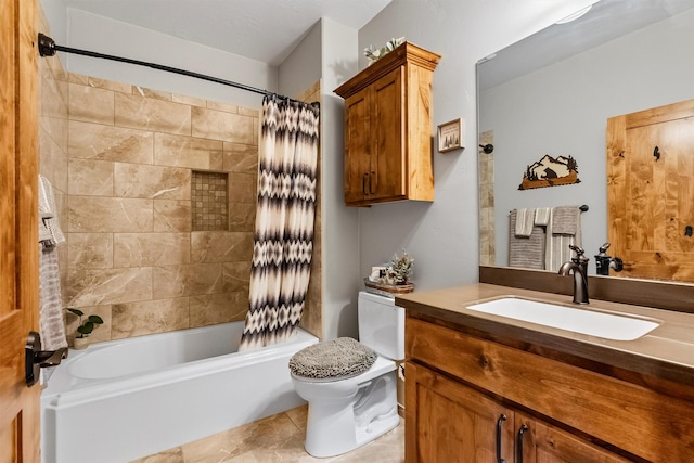 144 Prickly Pear Ct, Florence, MT 59833 - bathroom featuring shower / bath combo, vanity, and tile patterned flooring