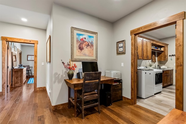 144 Prickly Pear Ct, Florence, MT 59833 - office space featuring washer and dryer, light wood-style floors, and recessed lighting