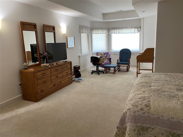 50-60 Willow Bend Ln, Cascade, MT 59421 - bedroom featuring light carpet, baseboards, and a raised ceiling