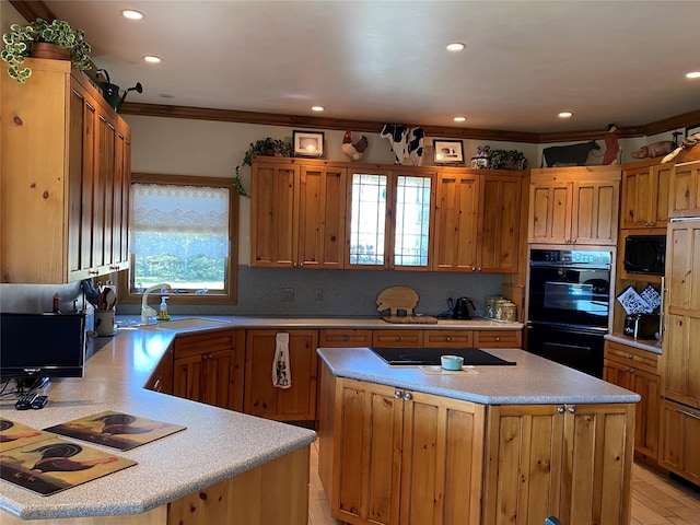 50-60 Willow Bend Ln, Cascade, MT 59421 - kitchen with a sink, black appliances, light countertops, recessed lighting, and crown molding